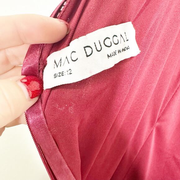 Mac Duggal 5107 Burgundy Red Embellished Leaf Plunge Evening Gown 12 NEW $498 - Picture 7 of 10